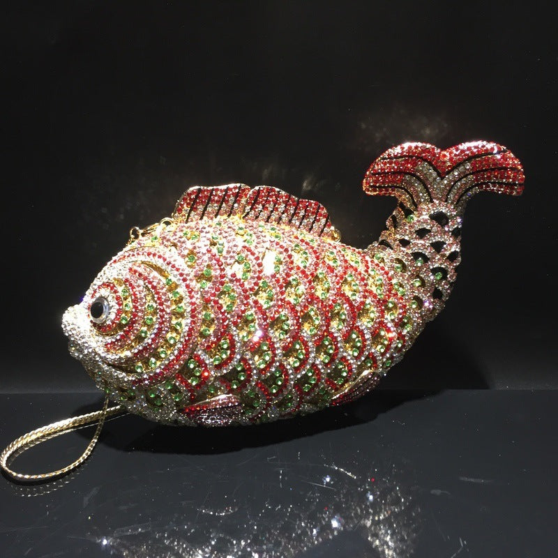Goldfish Rhinestone Handmade Diamond Clutch Bag for Women 24cm