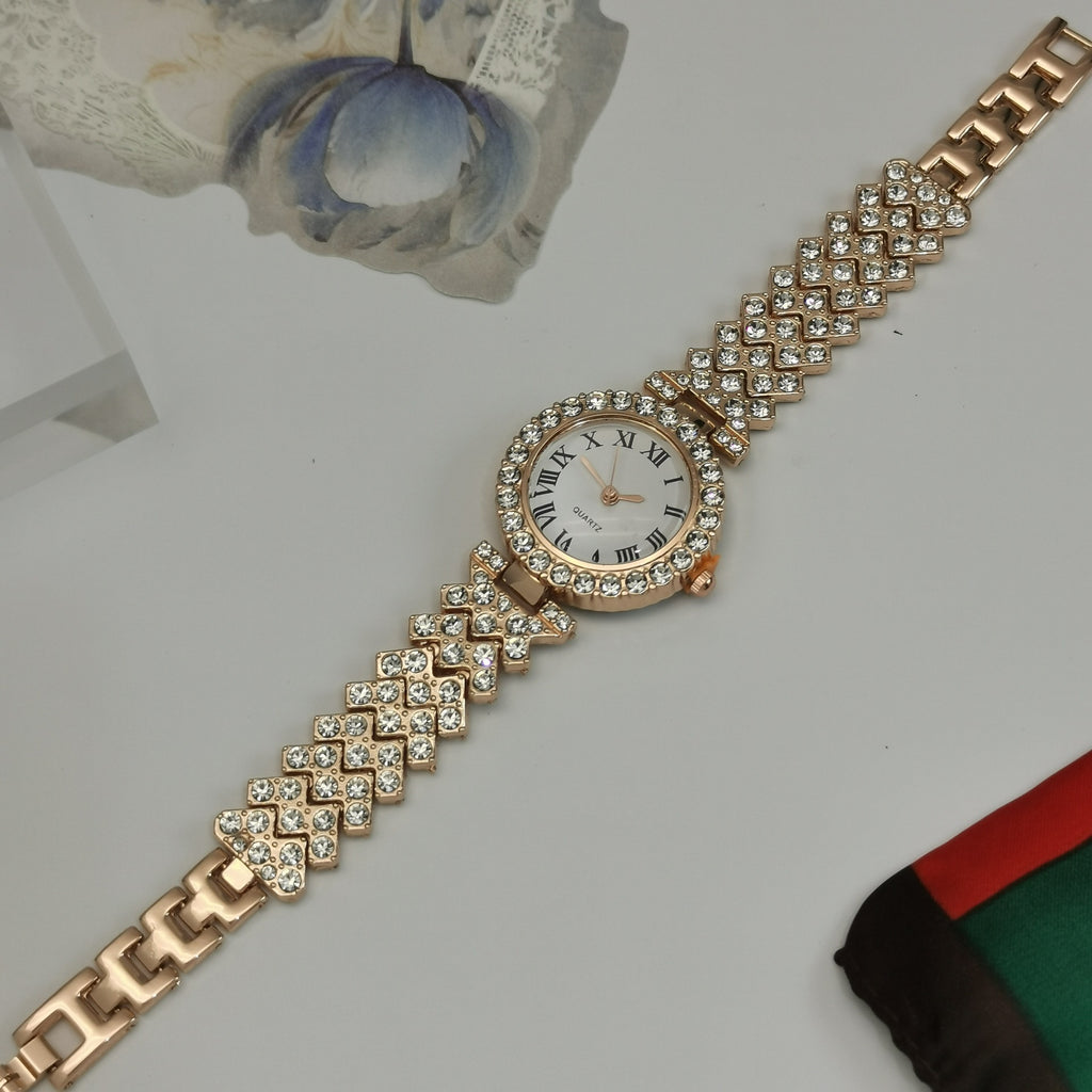 Diamond-Studded Starry Sky Quartz Watch Bracelet for Women – Gold, Rose Gold, Silver, 27mm Dial