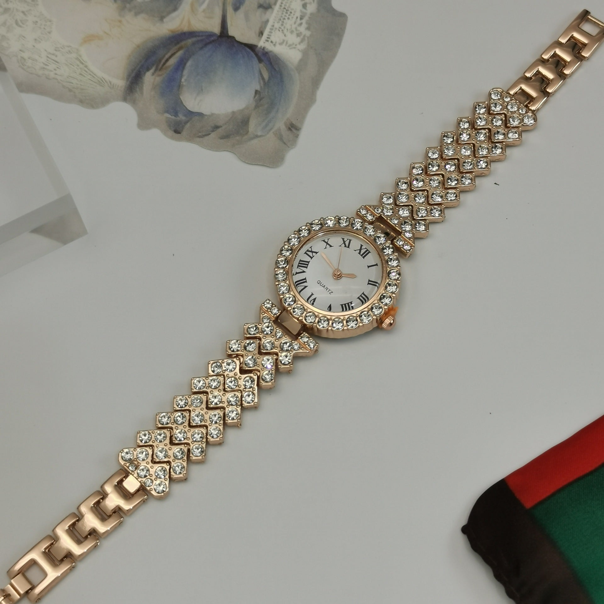 Diamond-Studded Starry Sky Quartz Watch Bracelet for Women – Gold, Rose Gold, Silver, 27mm Dial