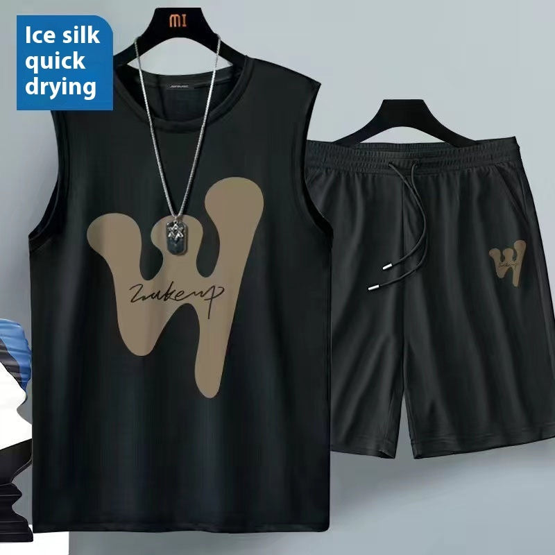 Ensemble gilet et short d'été sans manches en soie glacée pour homme - Sport et loisirs