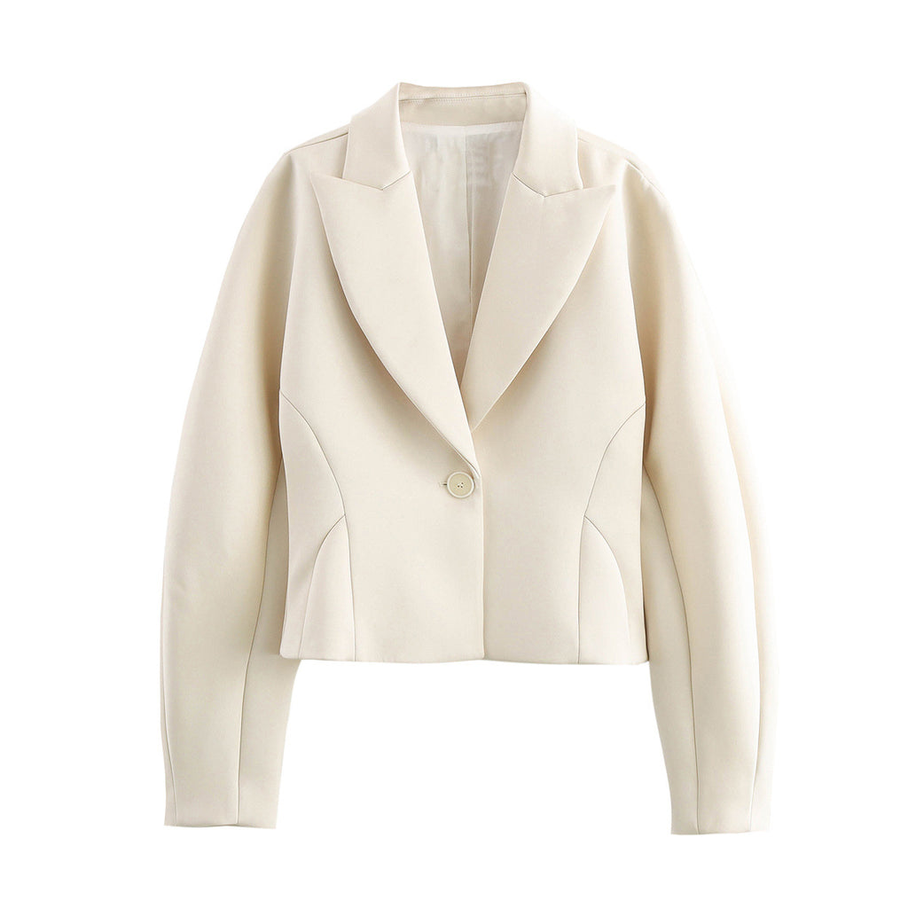 Veste élégante à manches longues en satin de polyester texturé crème