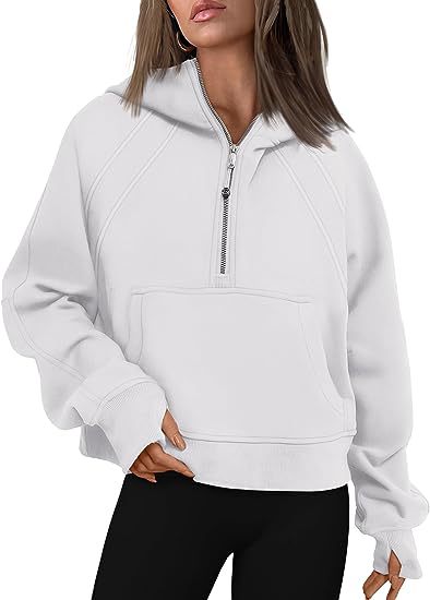 Sweat-shirt à capuche zippé avec poche Coupe ample Manches longues Pull pour femme