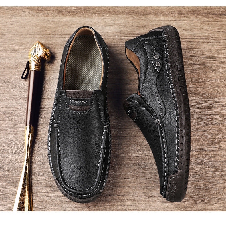 Men's Handmade Plus Size Cowhide Leather Shoes, Square Toe, Low Heel