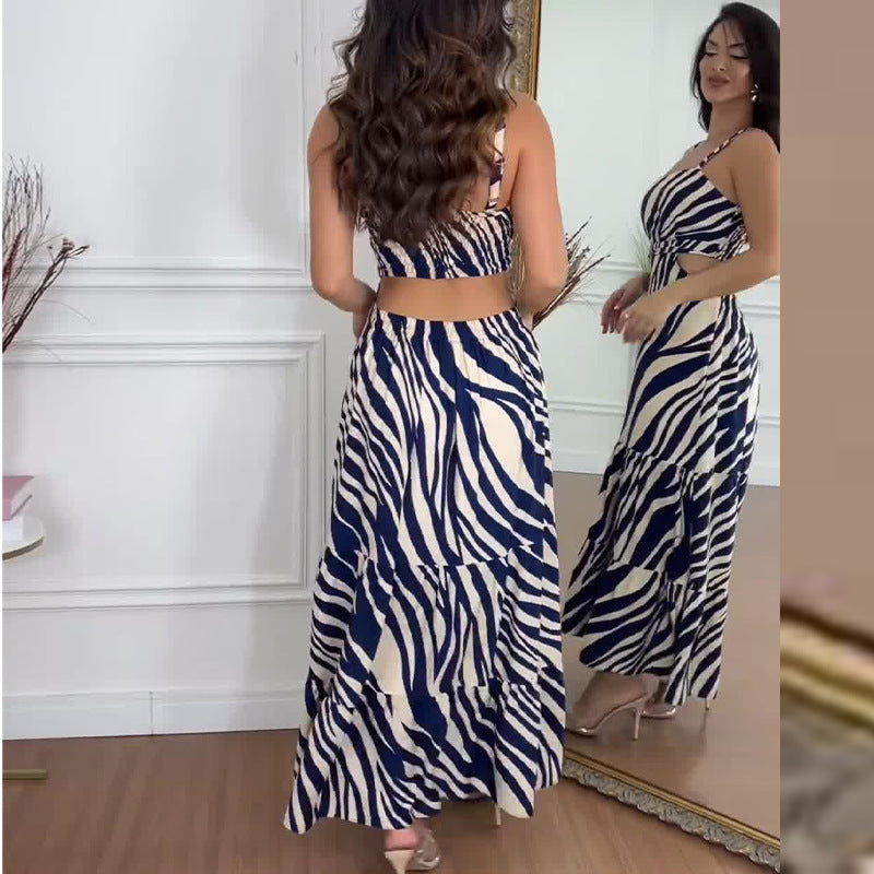 Robe longue dos nu à col carré imprimée pour femme