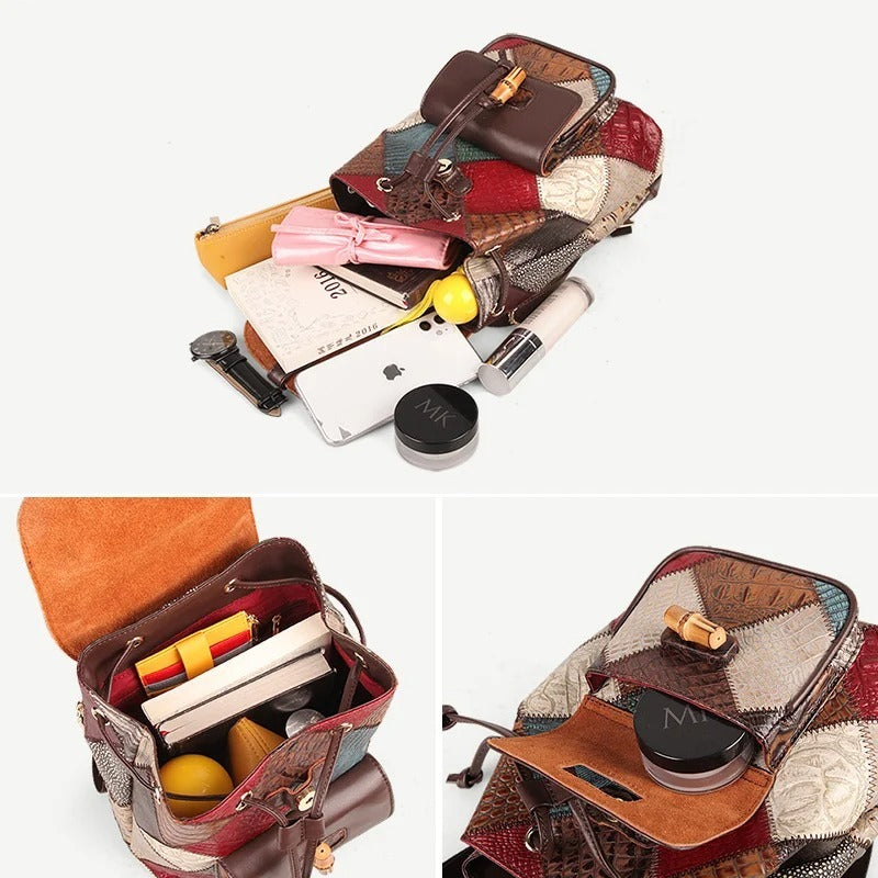 Sac à dos de voyage en cuir à cordon pour femme - Taille ordinateur 11 pouces, anti-éclaboussures
