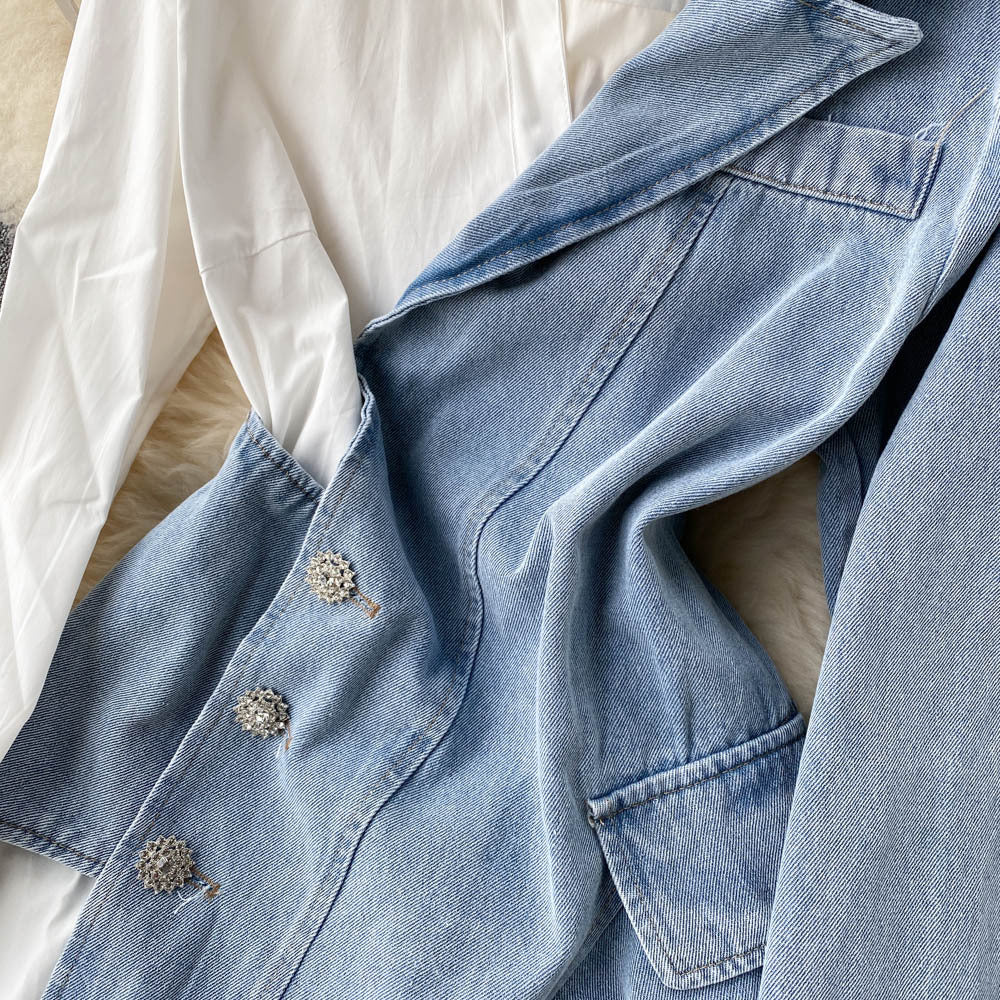 Irregular Stitching Denim Dress with Long Sleeves