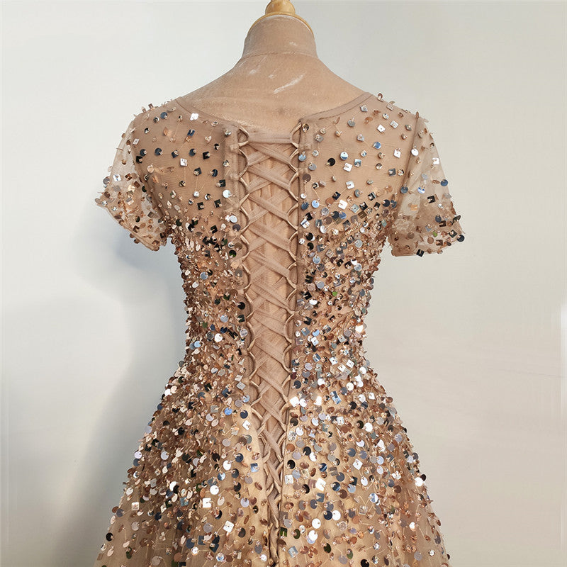 Host Evening Gown Sequin Beading Cocktail Dress in Organza Polyester