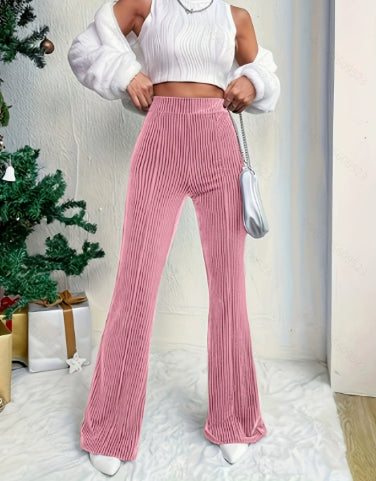 High Waist Corduroy Bell-Bottom Pants for Women Wide Leg