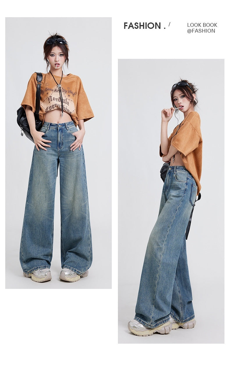 Women's High Waist Wide Leg Straight Baggy Jeans