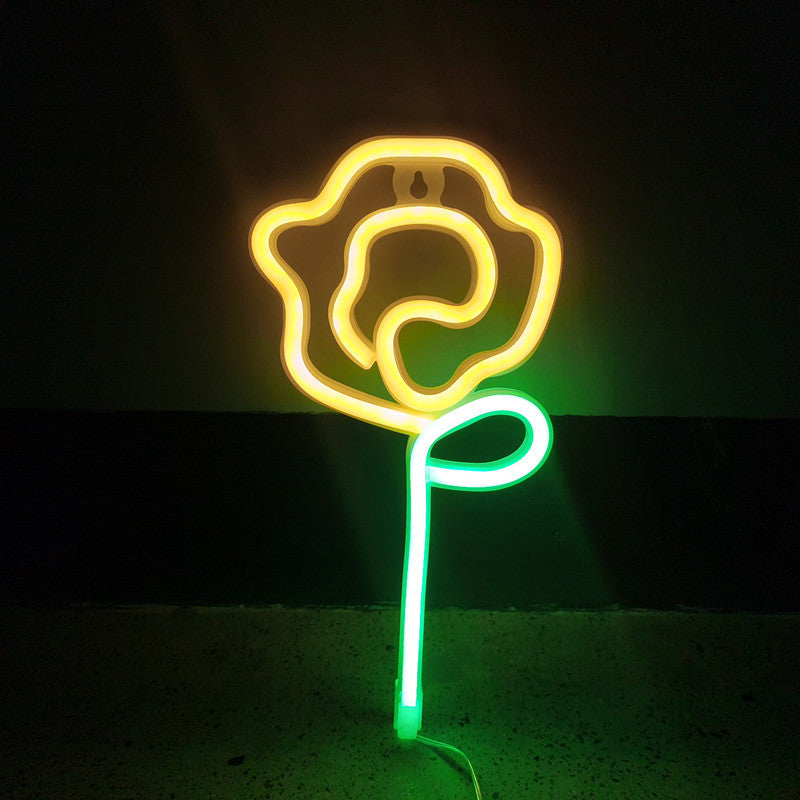 مصابيح نيون LED على شكل وردة لتزيين غرف النوم، تعمل بالبطارية ووصلة USB، مقاس 14x28 سم