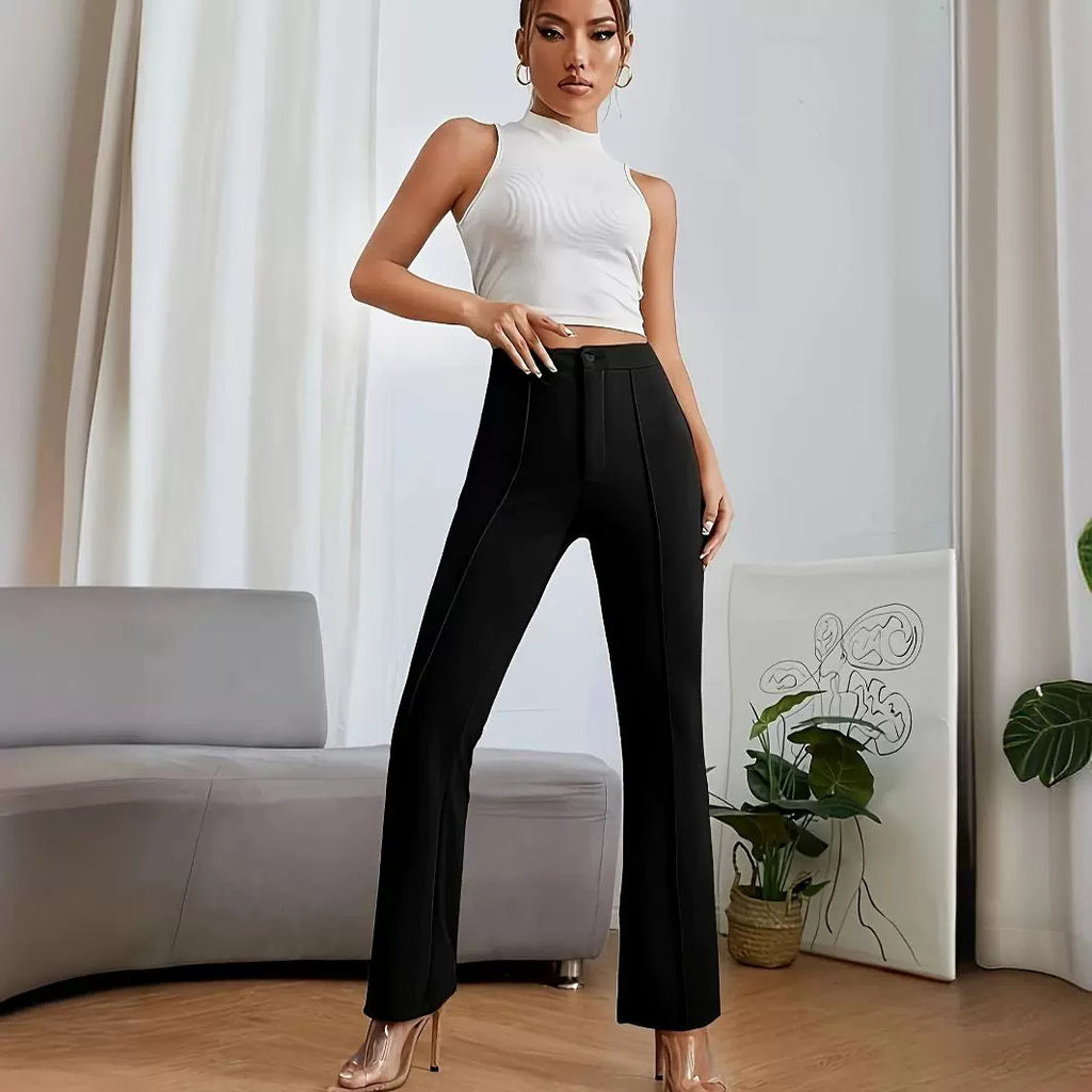 Hip Raise Slimming Cropped Straight Pants with Elastic Waistband