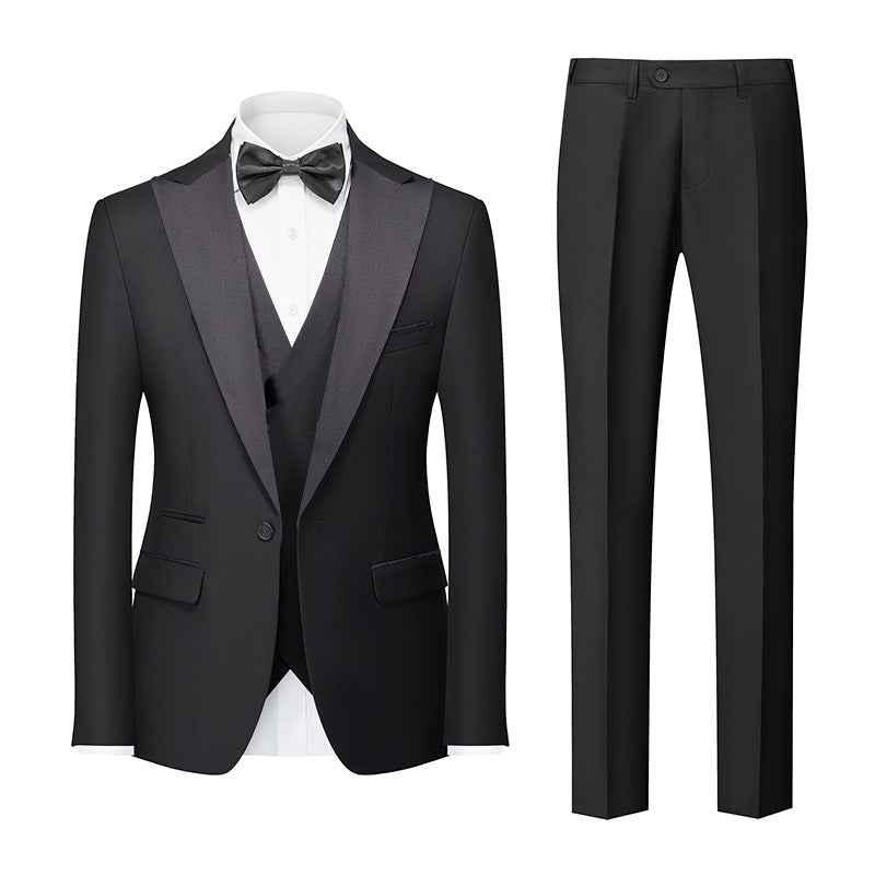 Men's Slim-Fit Three-Piece Cotton Blend Suit