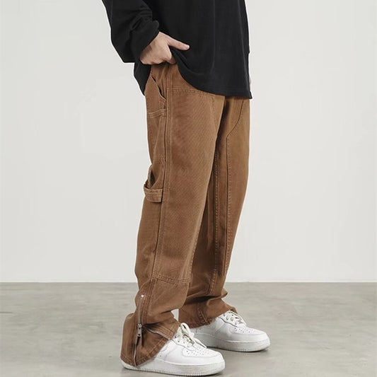 Heavy Industry Side Zipper Straight Drawstring Pants