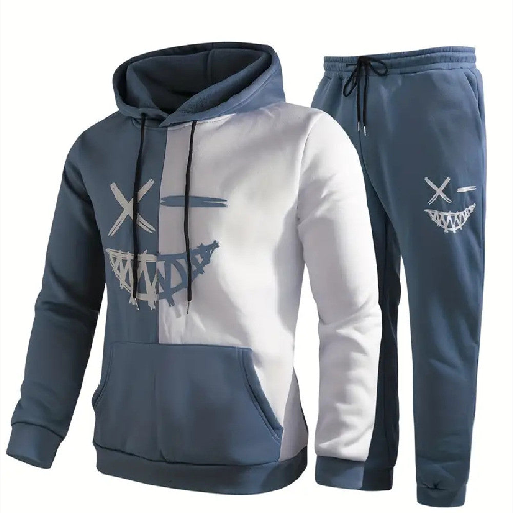 Classic Plaid Hooded Long Sleeve Sweater Suit 2-Piece Set for Sports & Leisure
