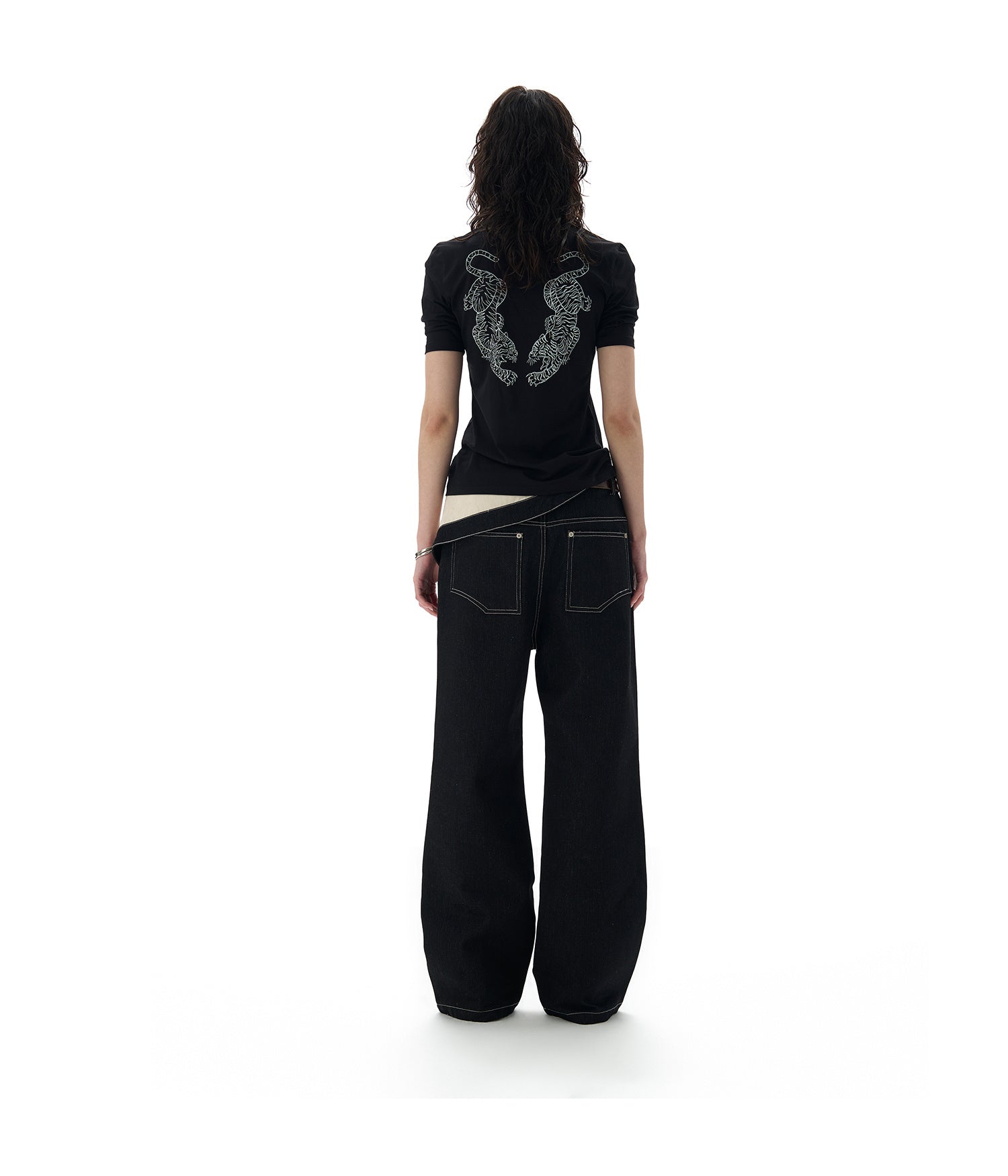 Flip Over Cotton Black Printed Waist Pants