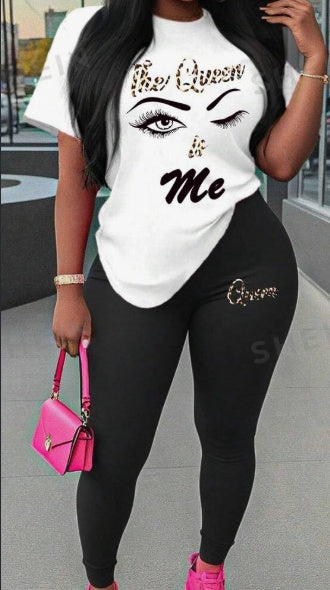 Printed Round Neck Short Sleeve T-Shirt And Long Pants, Sexy Style