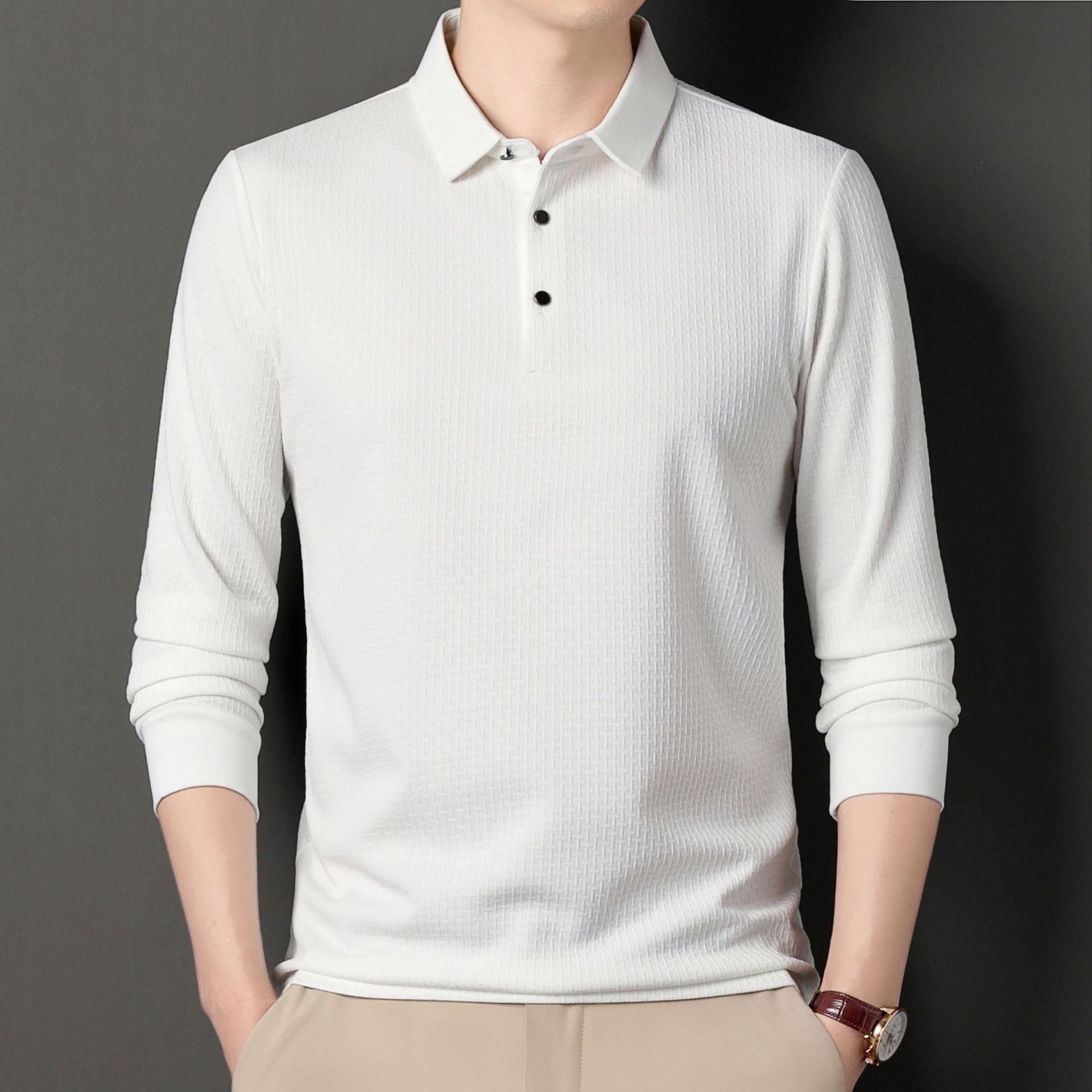 Jacquard Long-Sleeve T-Shirt for Young and Middle-Aged Men Autumn Pullover
