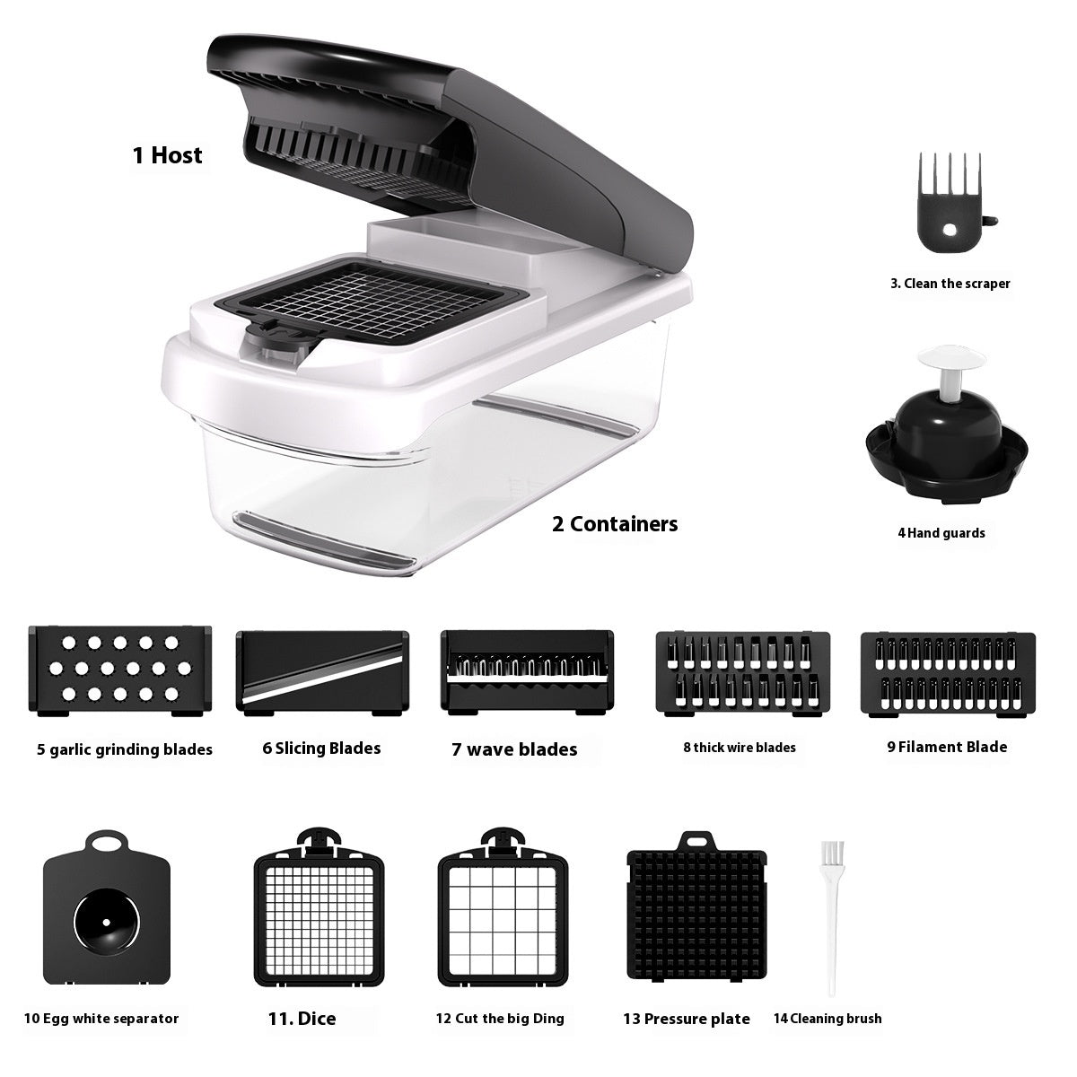 Household 15-in-1 Multi-Function Vegetable Chopper with Stainless Steel Blades