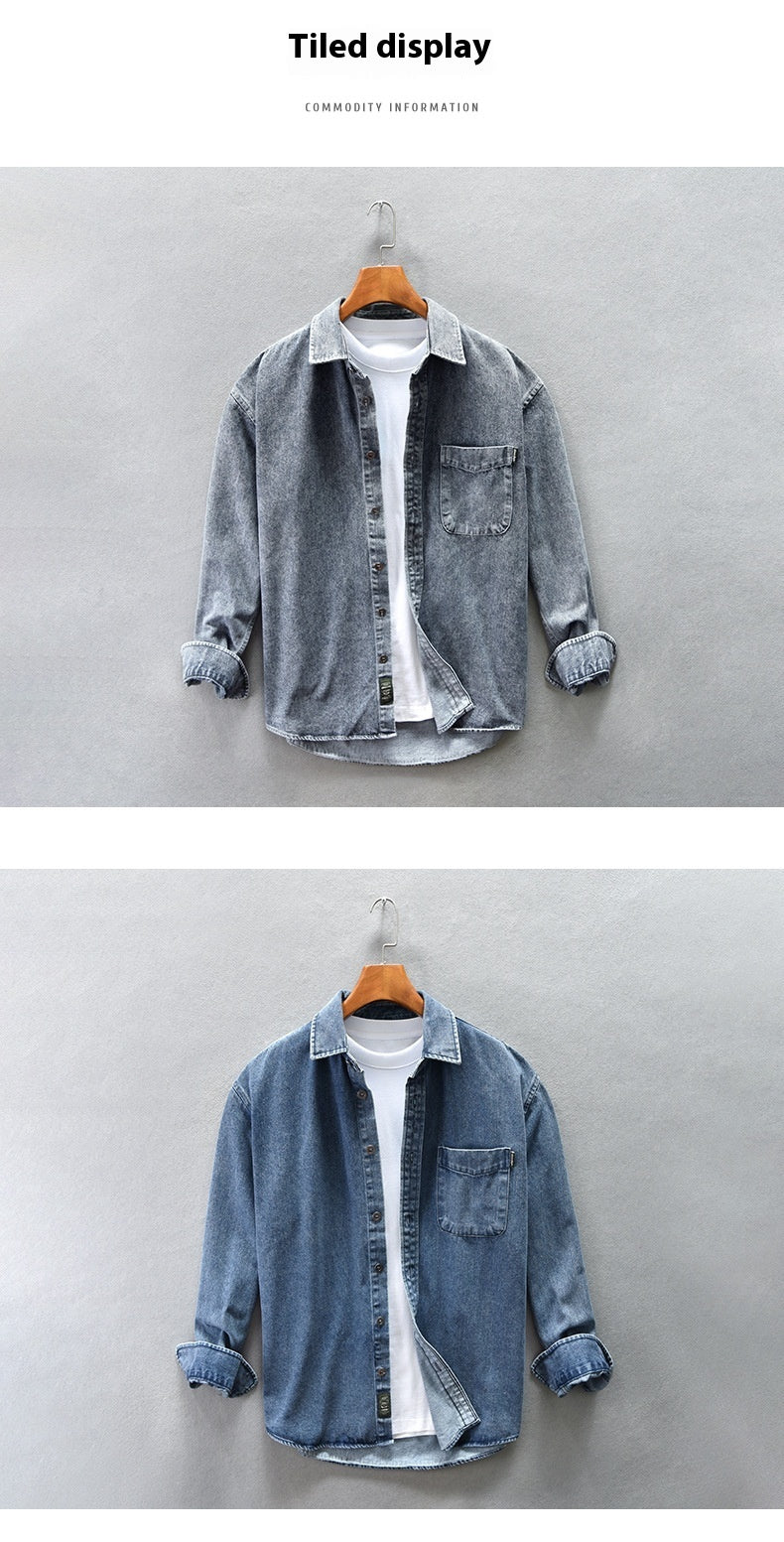 Drop Shoulder Loose Casual Cotton Denim Shirt Coat for Men