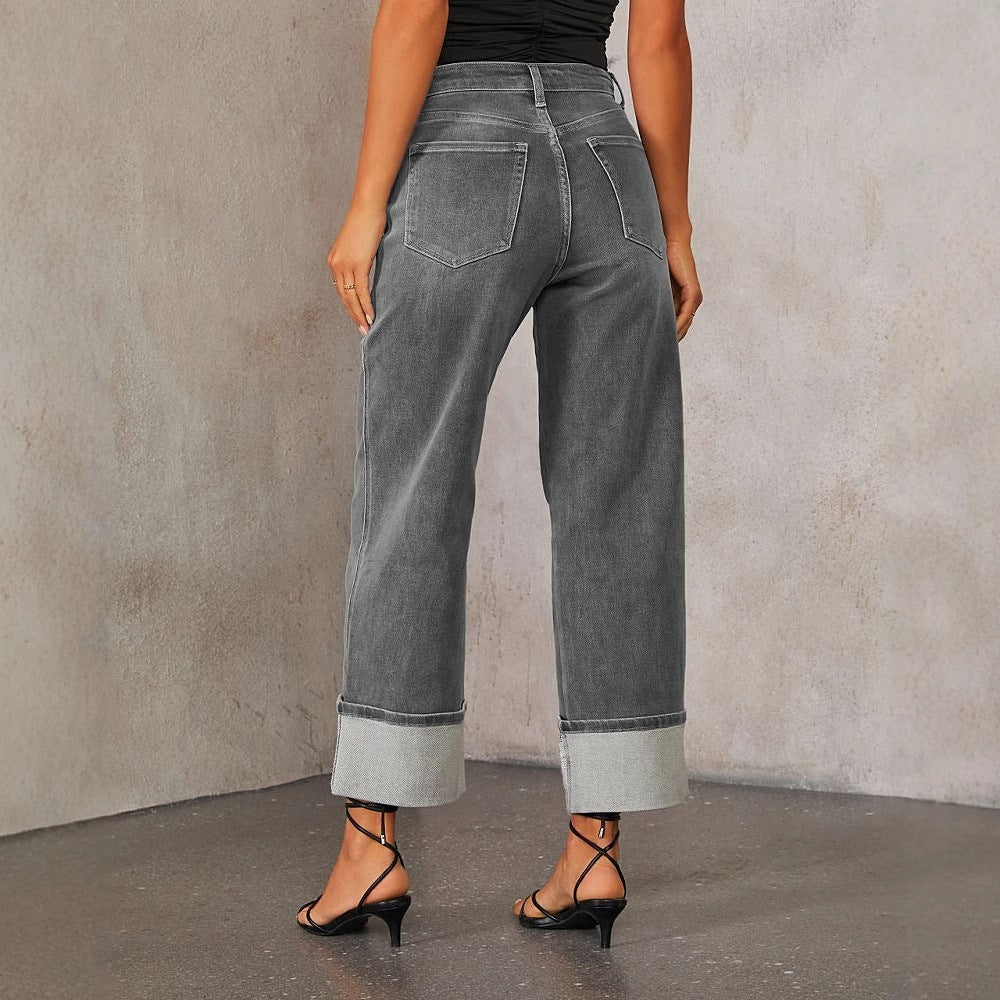 Retro Elastic High Waist Straight Jeans for Women