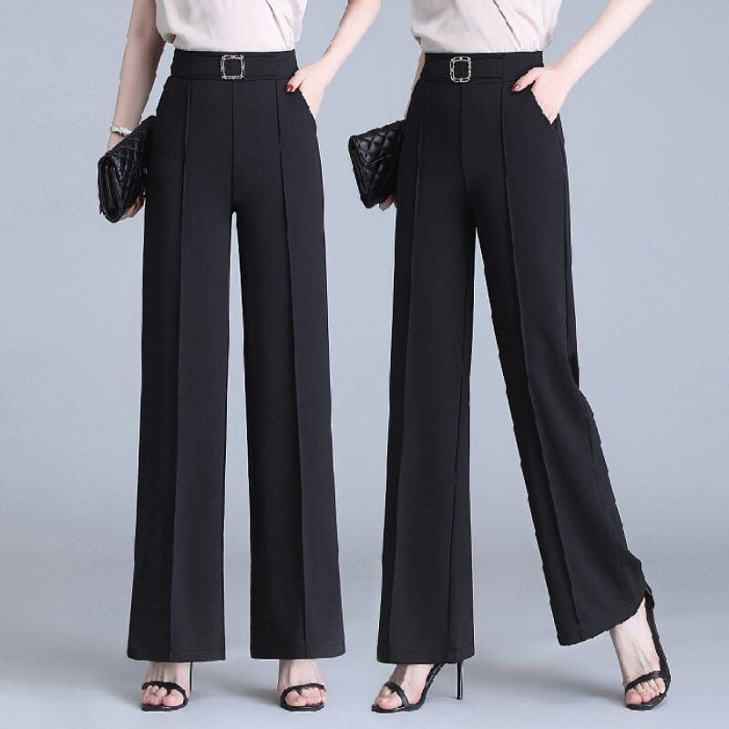 Pantalon Femme Coupe Droite Ample Large en Soie Glacée