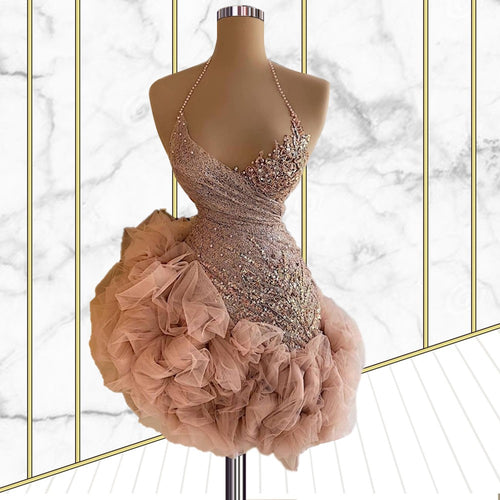 Robe Courte Sans Manches pour Fête d'Examen d'Arts de la Scène avec Fermeture Éclair et Taille Mi-Haute