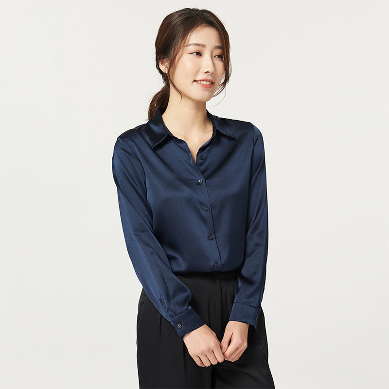 Chemise en satin de soie de mûrier à manches longues pour femme