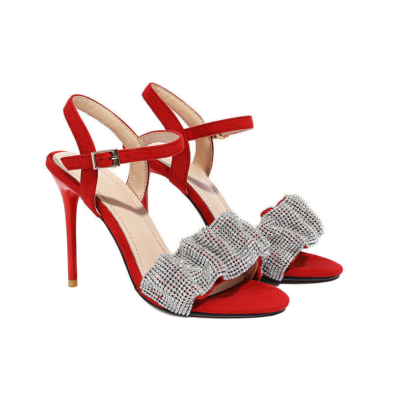 Women’s Roman Fish Mouth Super High Heel Pumps in Black & Red, Sizes 33-46