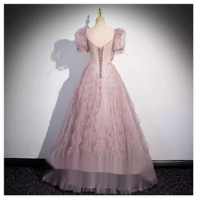 Nouvelle Robe de Soirée Rose Décolleté en V Profond pour Banquet de Fiançailles