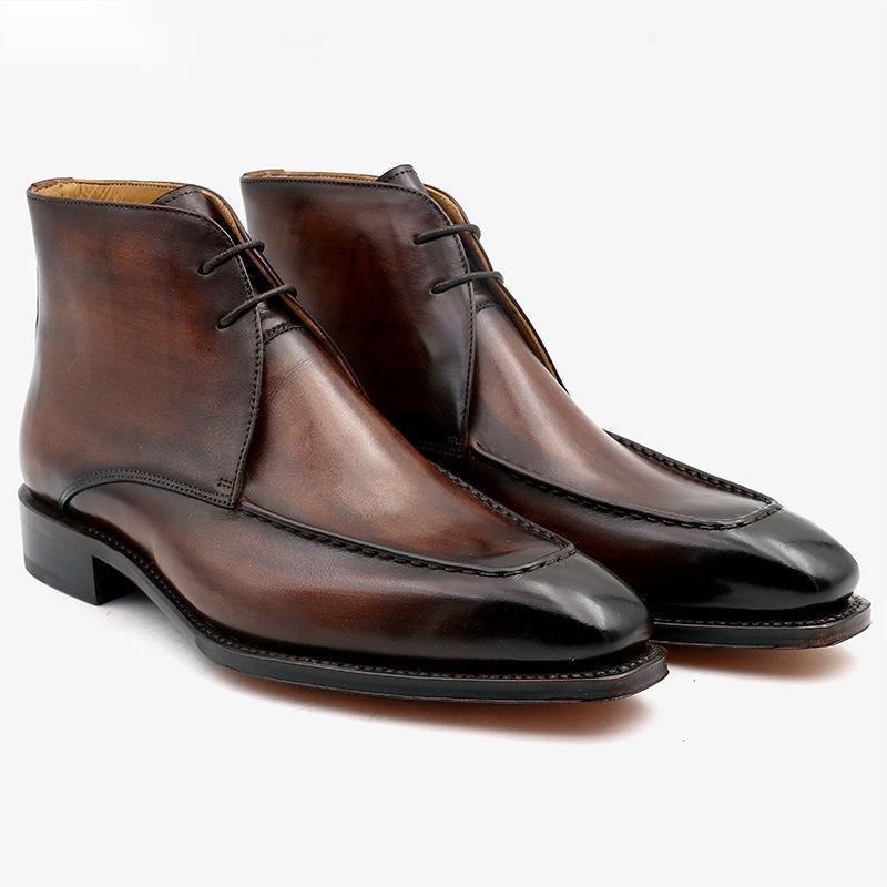 Handmade Men's Leather Boots With Cowhide Leather Soles