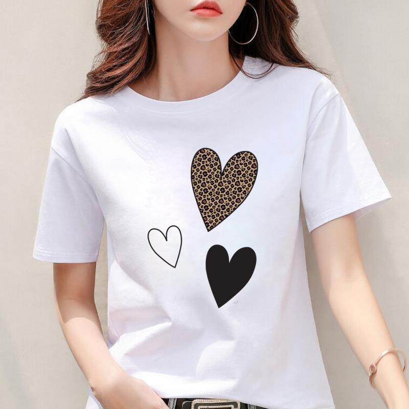Modal Fabric Women's Leopard Print Heart Short Sleeve Top