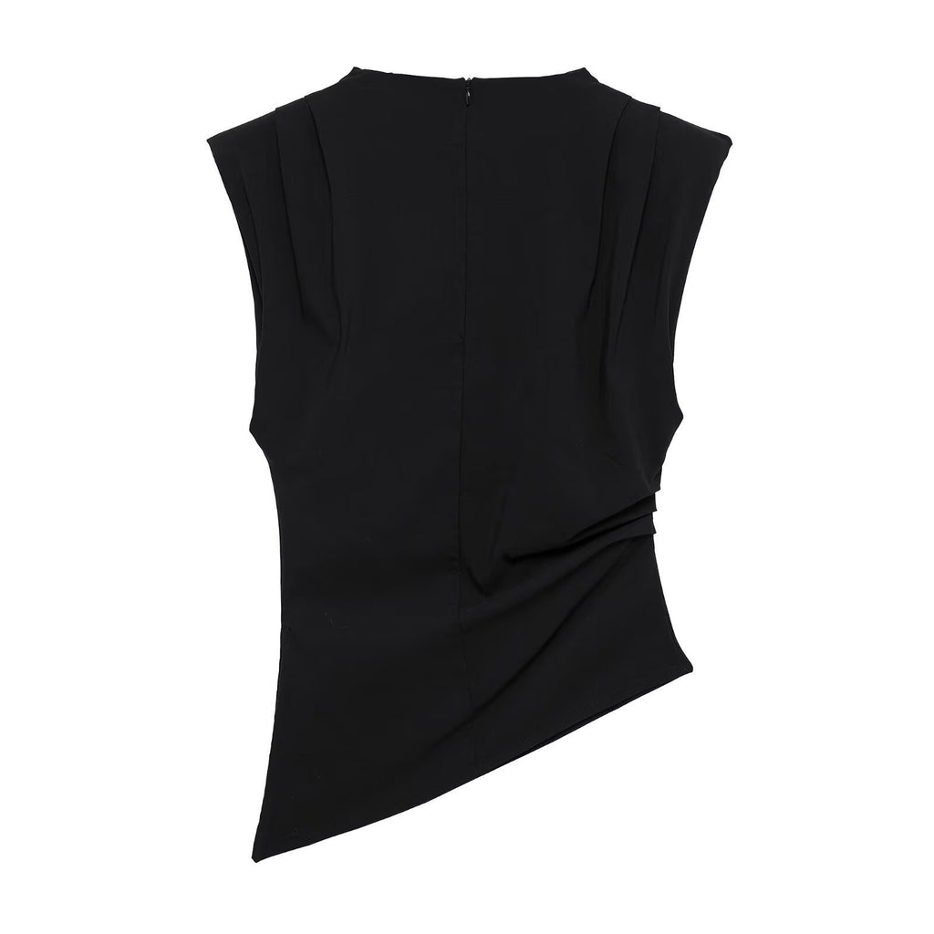 Pleated Padded Shoulder Slim Fit Top