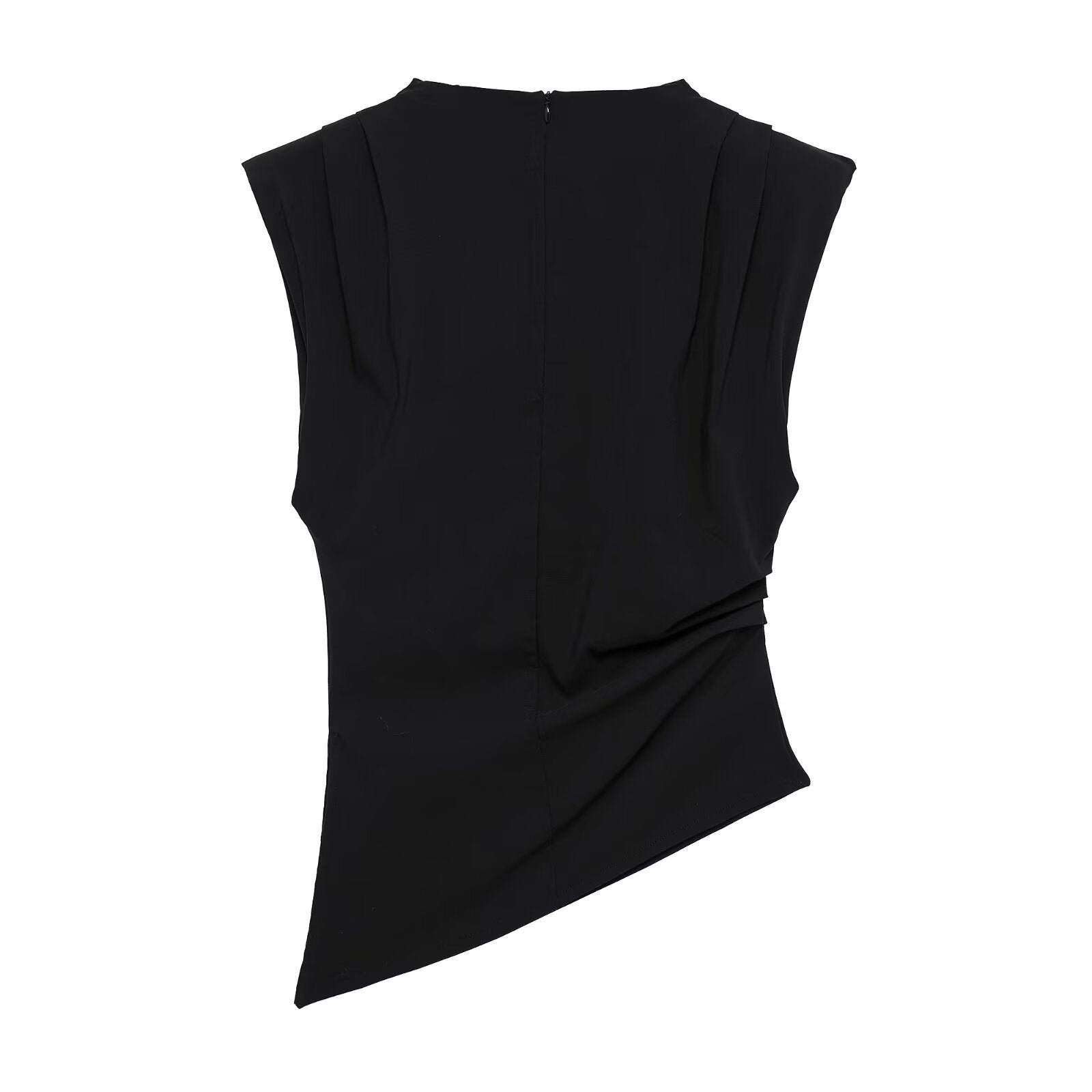 Pleated Padded Shoulder Slim Fit Top