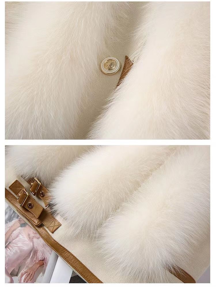 Women's Faux Fox Fur Chenille Jacket with Fur Collar