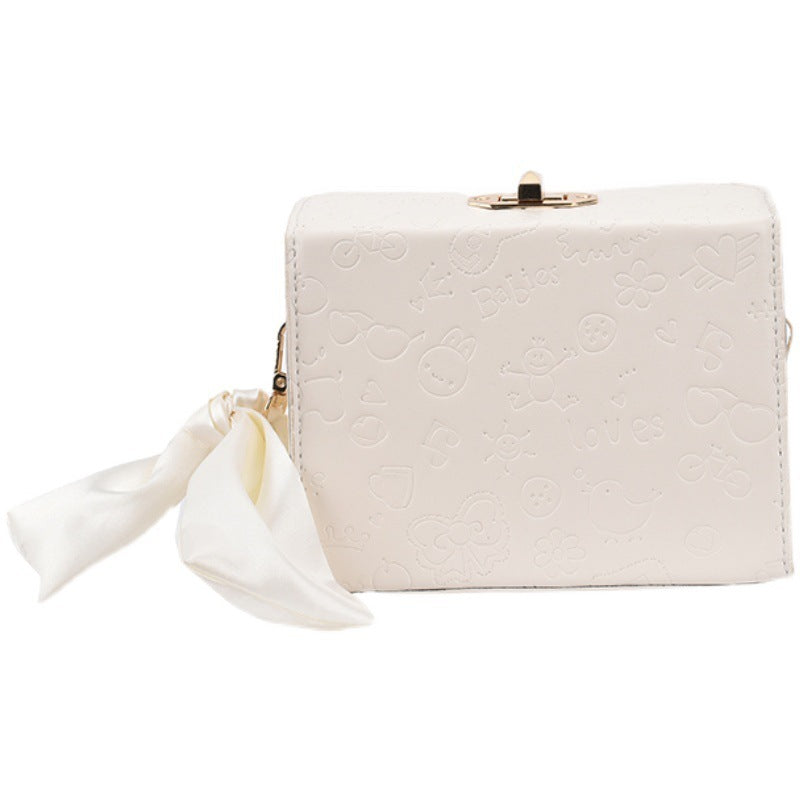 Silk Embossed Square Lock Messenger Shoulder Bag for Women