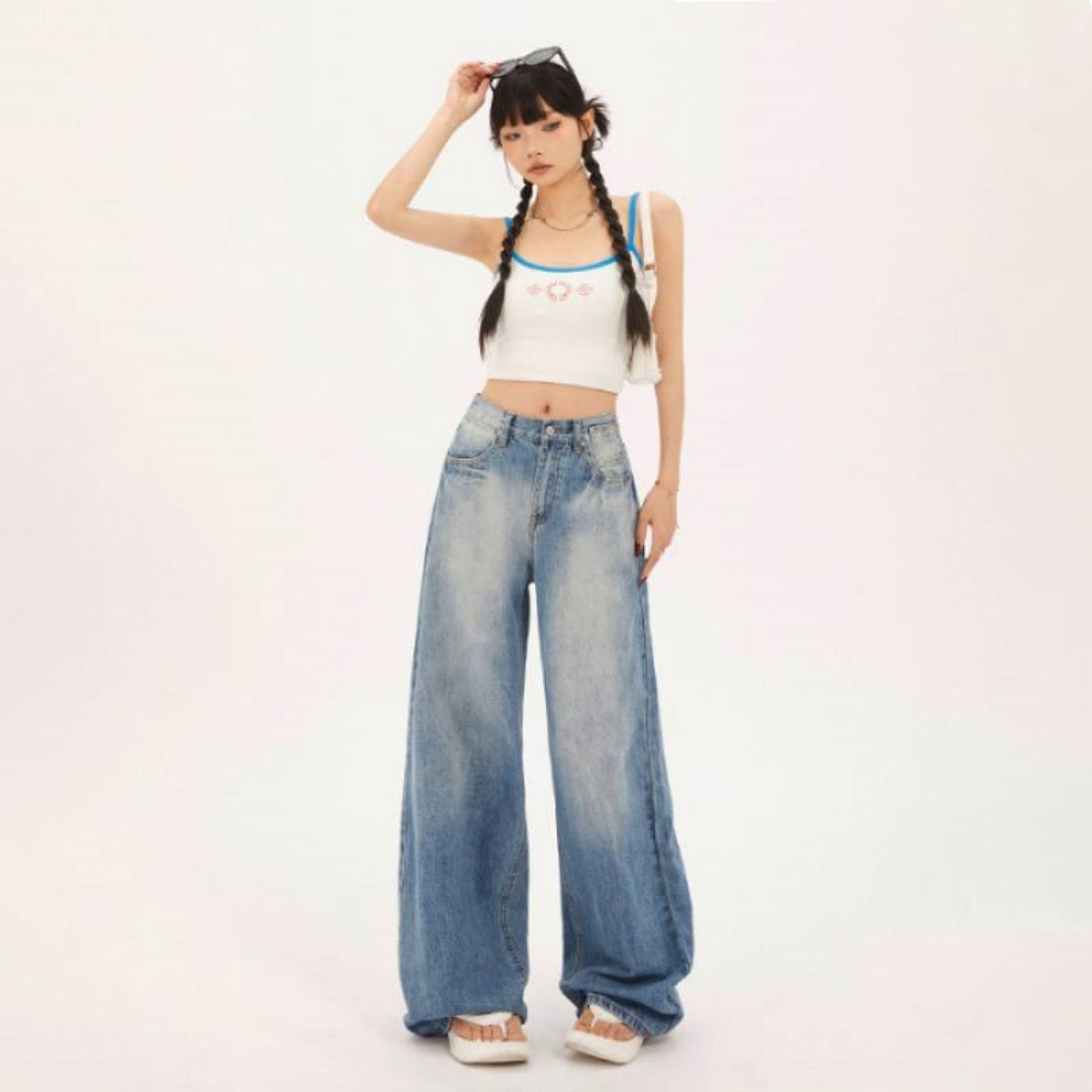 High Waist Retro Straight Denim Jeans for Women