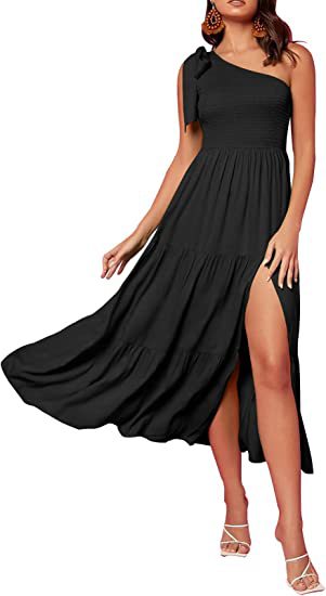 Robe d'été plissée asymétrique à volants et ourlet fendu pour femme