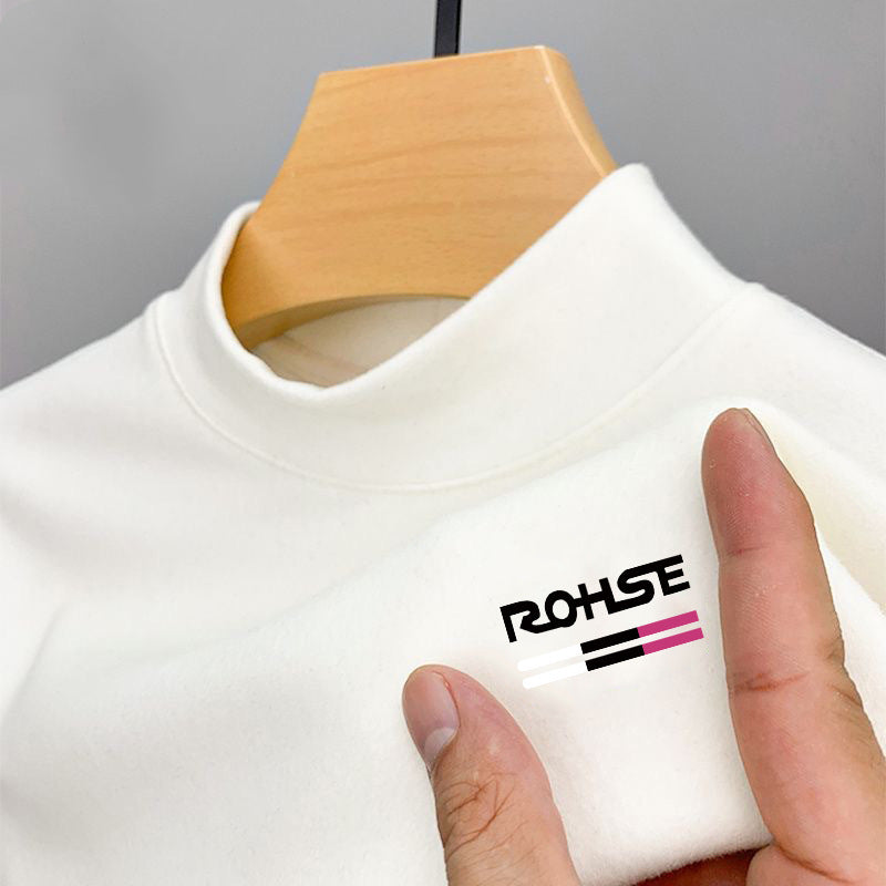 Double-Sided Dralon Men's Half-High Collar Long-Sleeve T-Shirt Slim Fit Wool Lining