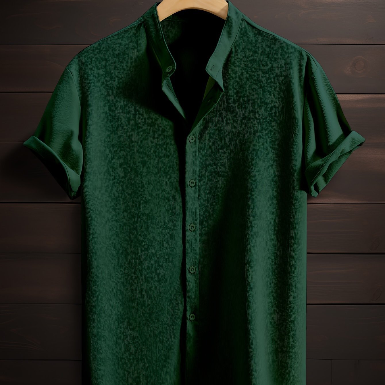 Men's Casual Breathable Polyester Short Sleeve Stand Collar Shirt