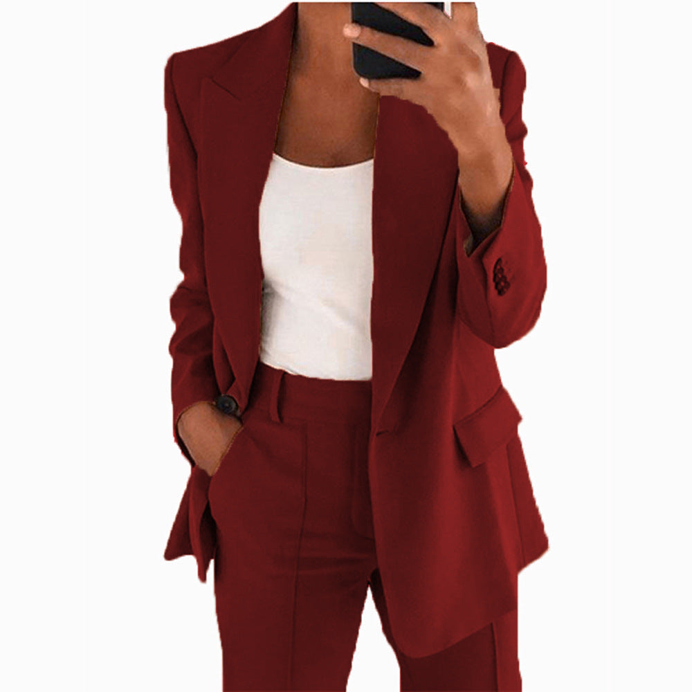 Slim Lapel Cardigan Suit Set with Button Detail