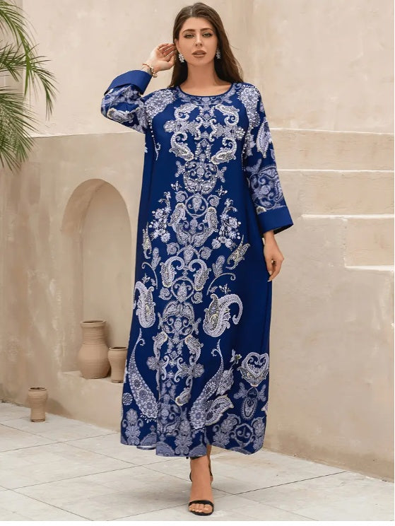 Robe abaya élégante à manches longues et imprimé floral