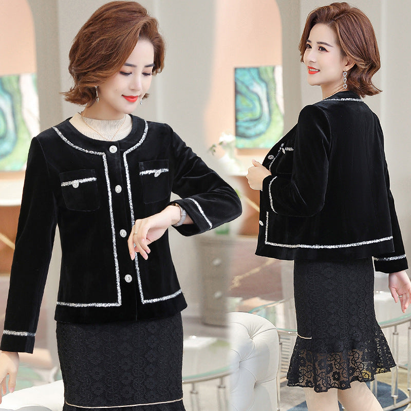 Women's Velvet Cardigan Coat in Black, Sizes XL-5XL