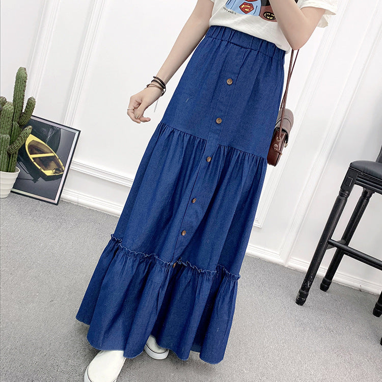 Vintage Minimalist High Waist A-Line Denim Skirt in Light & Deep Blue
