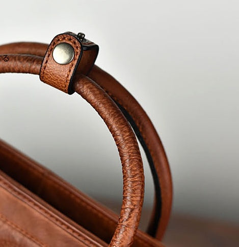 Sac à main cousu à la main en cuir de vachette tanné végétal à grande capacité