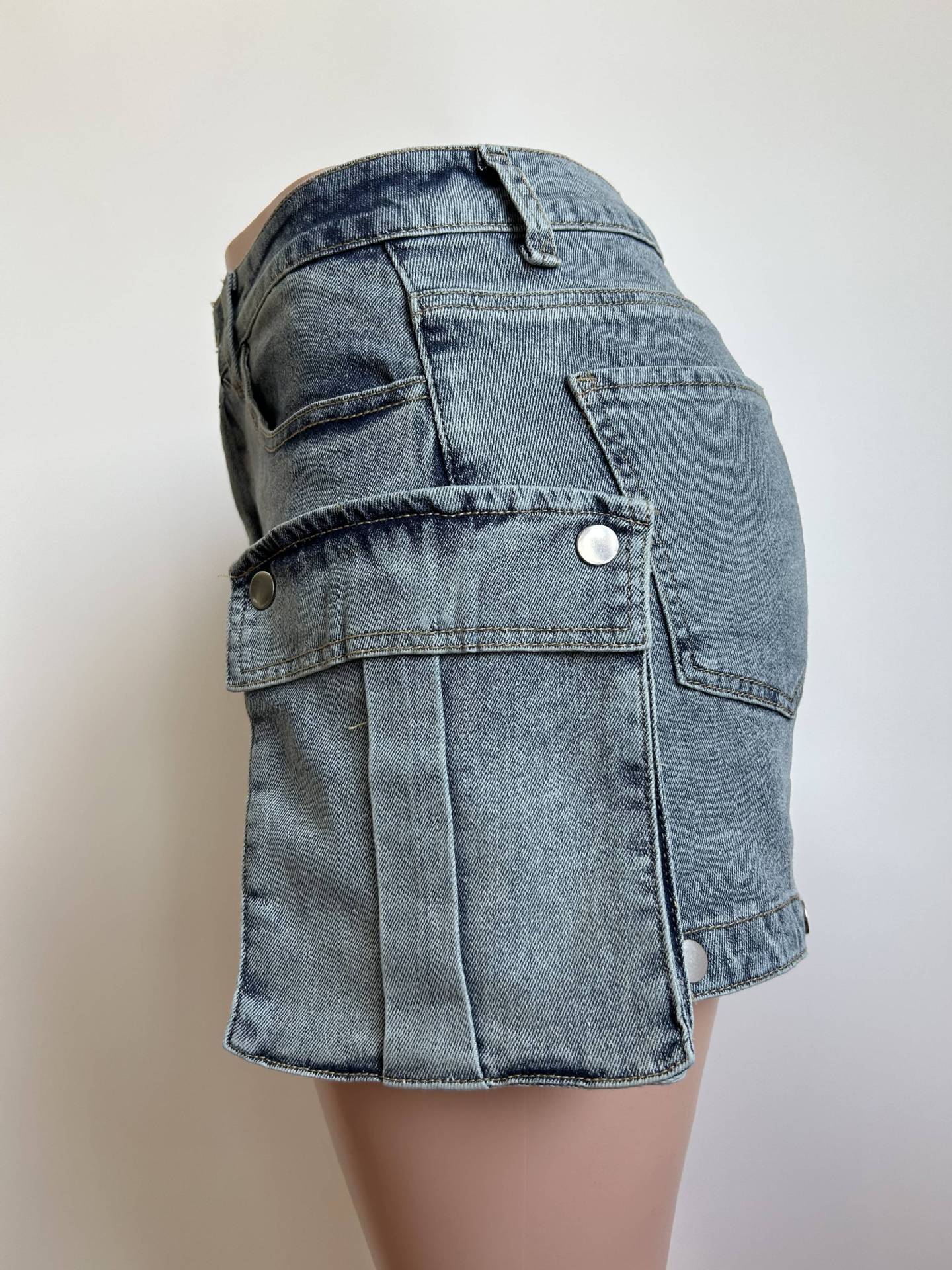 Women's Light Blue Stretch Denim Detachable Hanging Bag Shorts Trousers