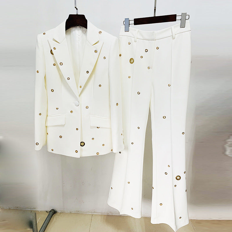 Ensemble deux pièces veste et pantalon en polyester blanc