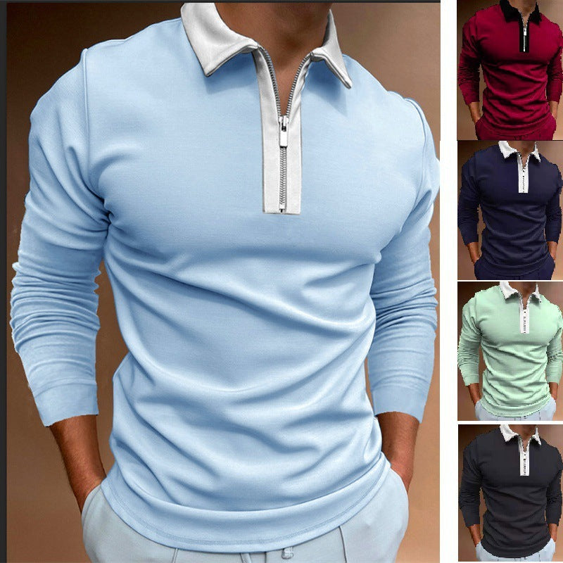 Men's Long Sleeve Zipper Lapel T-Shirt