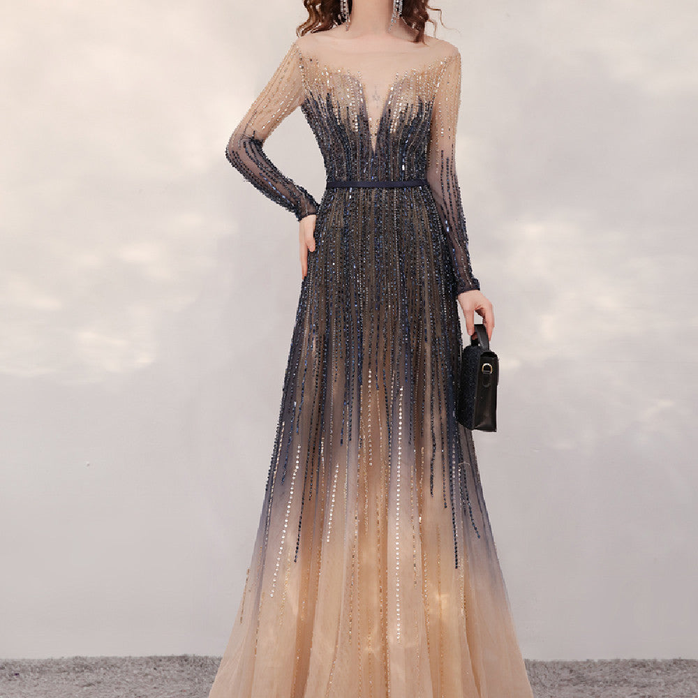 Women's Long Korean Style Host Dress with Gradient Color