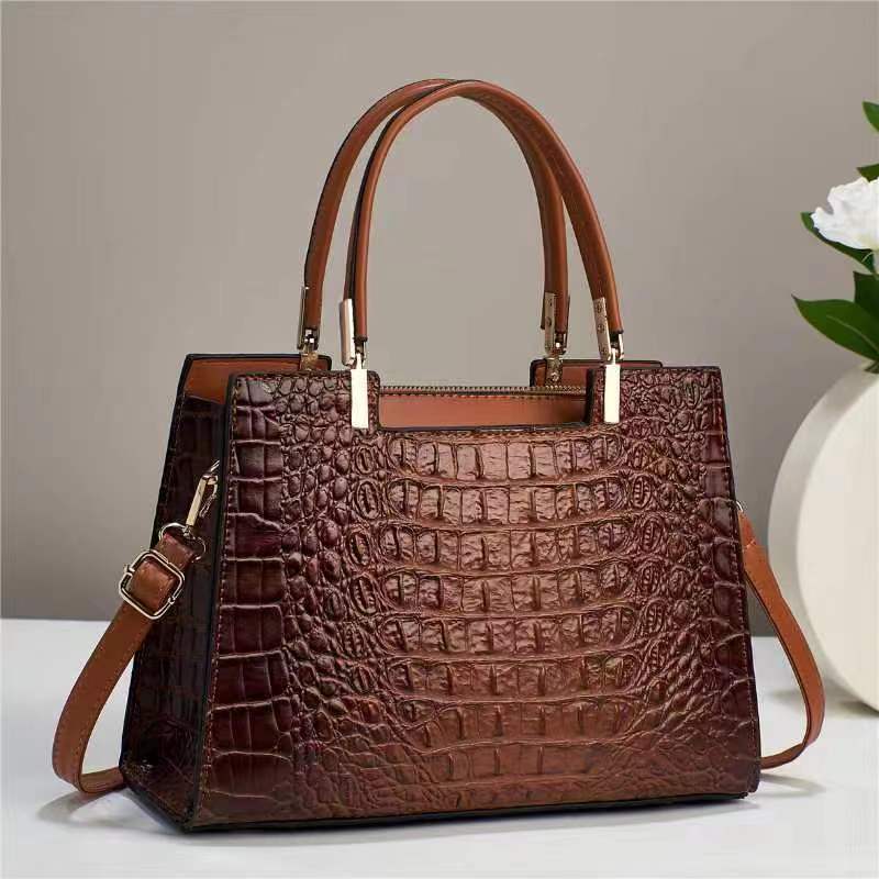 Sac à main en PU décontracté pour femmes, motif crocodile, grande capacité 30CM