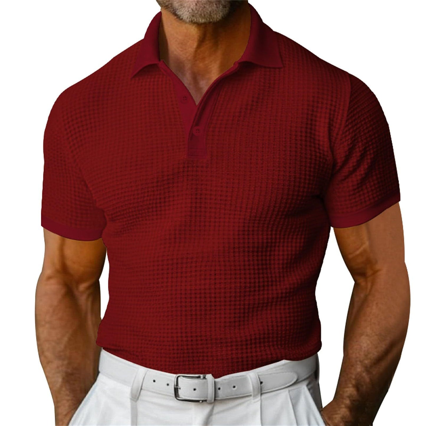 Waffle Short Sleeve Polo Shirt Men's Fashion Summer Lapel Tops